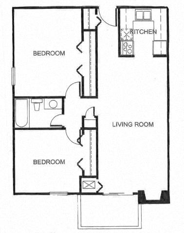 Floor plan for 2 beds, 1 bath, 1183 sqft